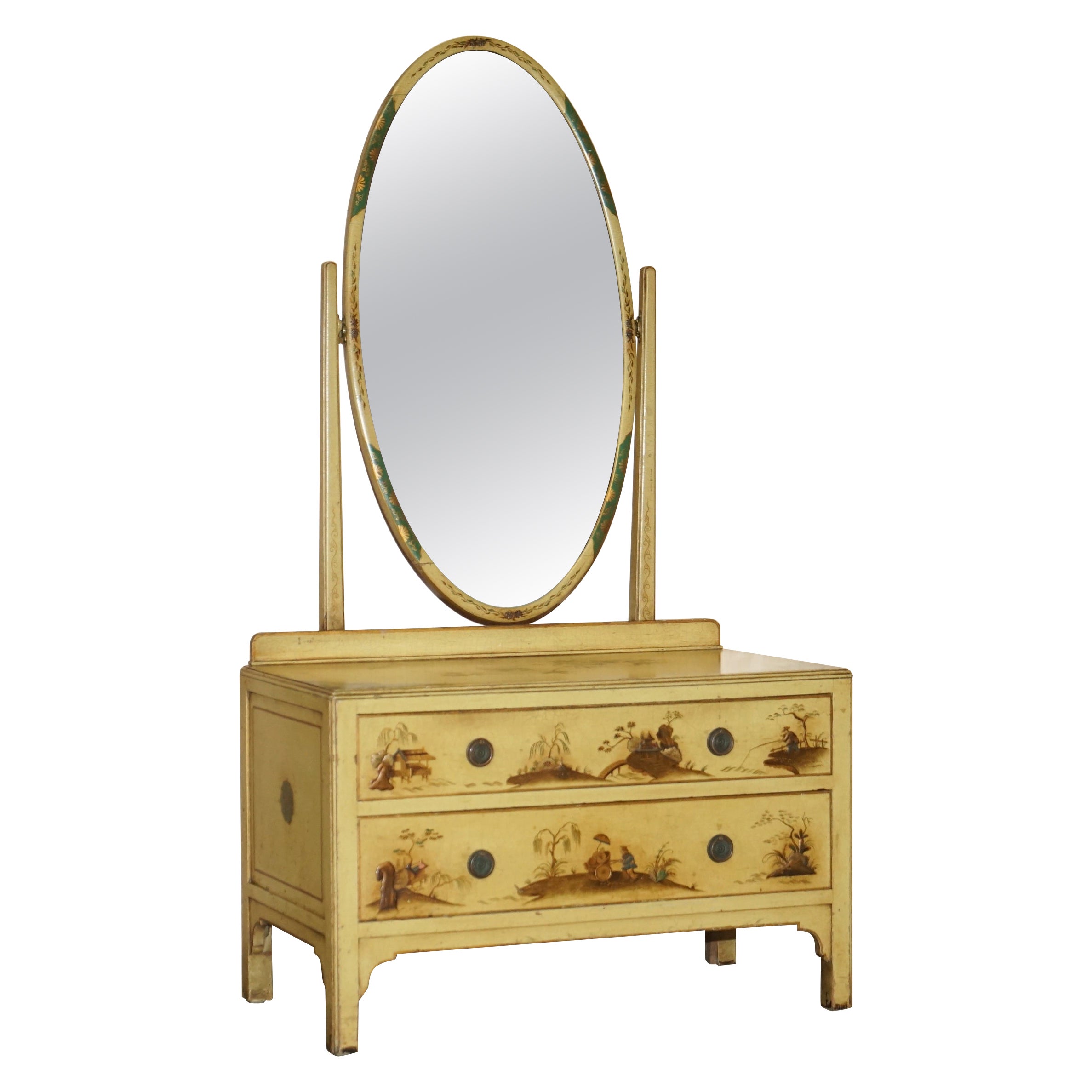 Sublime Vintage Chinese Chinoiserie Chest of Drawers with Mirror Dressing Table For Sale