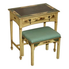 Lovely Antique Chinese Chinoiserie Writing Table with Original Stool Leather Top