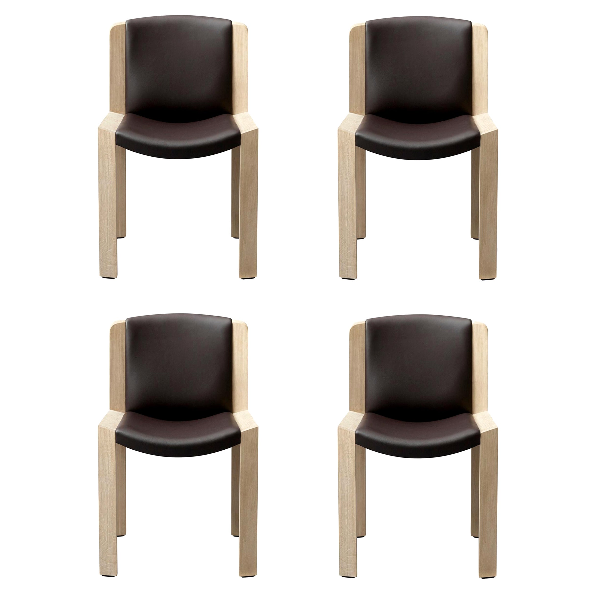 Set of Four Joe Colombo 'Chair 300' Wood and Sørensen Leather by Karakter For Sale