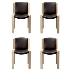 Vierer-Set Joe Colombo ''Chair 300'' Holz und Sørensen Leder by Karakter