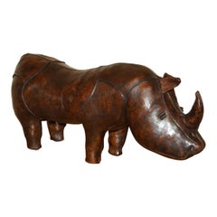 Tabouret en cuir marron Abercrombie & Fitch Dimitri Omersa Rhinoceros des années 1950