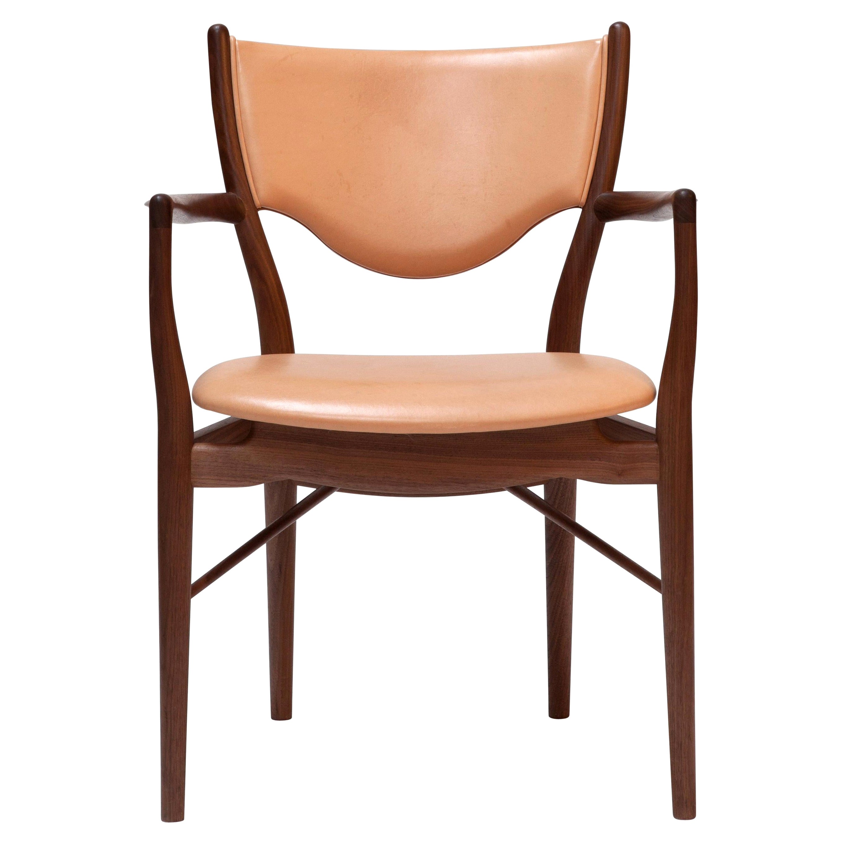 Finn Juhl 46 Chair Armrests, Wood and Leather