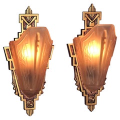 Vintage Pair c1930 Sconces with Consolidated Glass Slip Shades