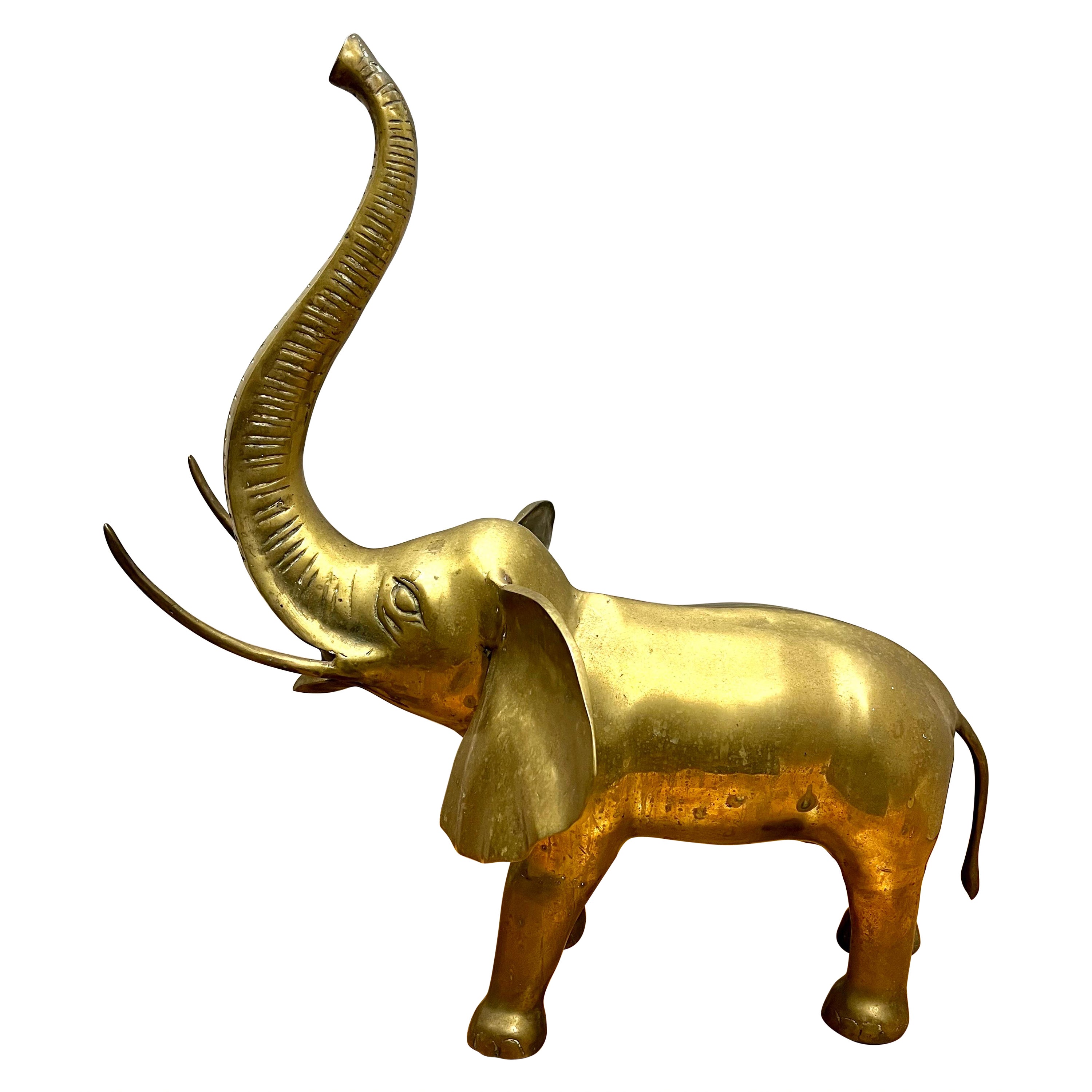 Large Mid Century Brass Elephant Sculpture Statue For Sale