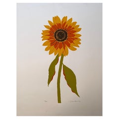 Retro Sunflower Lithograph Signed Montgomery