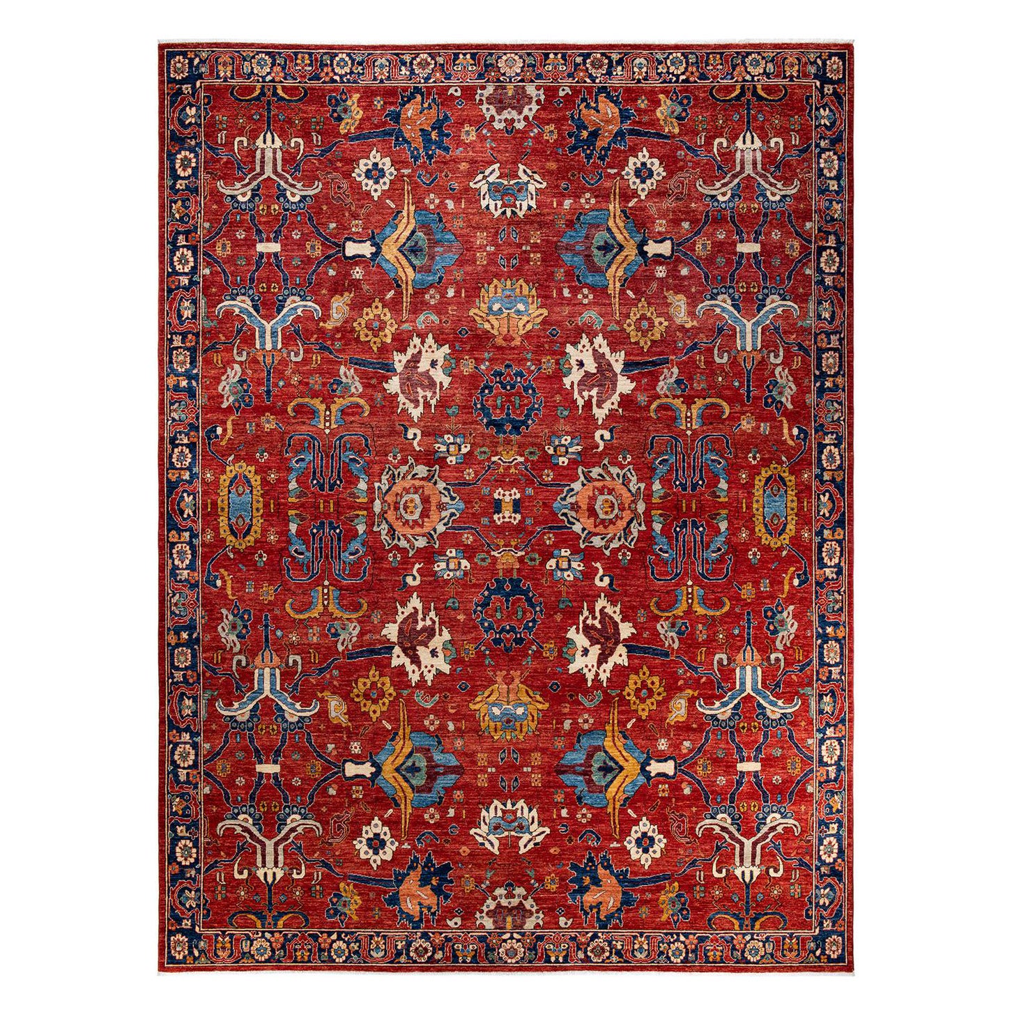 One of a Kind Hand Knotted Traditional Tribal Serapi Orange Area Rug
