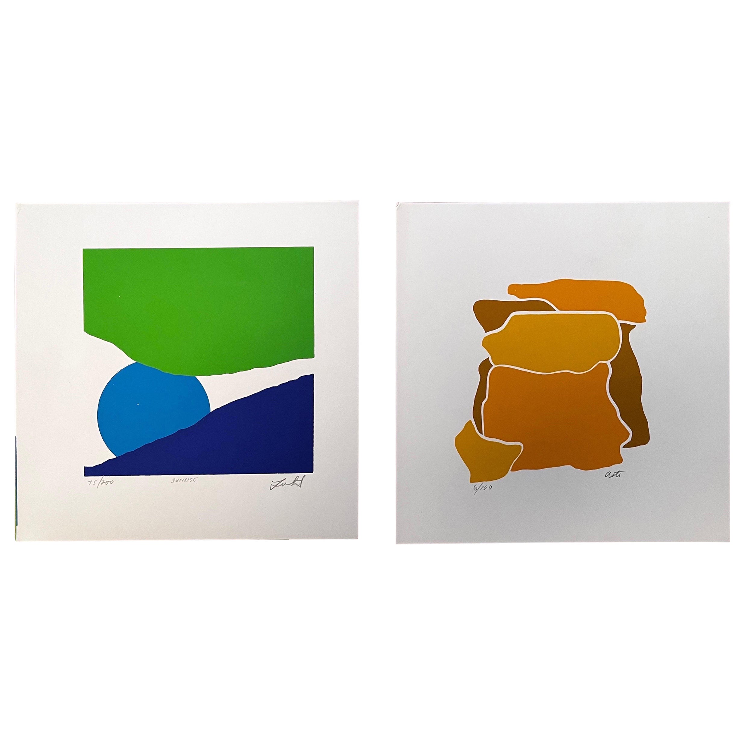 Deux tirages d'art de lithographie abstraite, signés et numérotés en vente