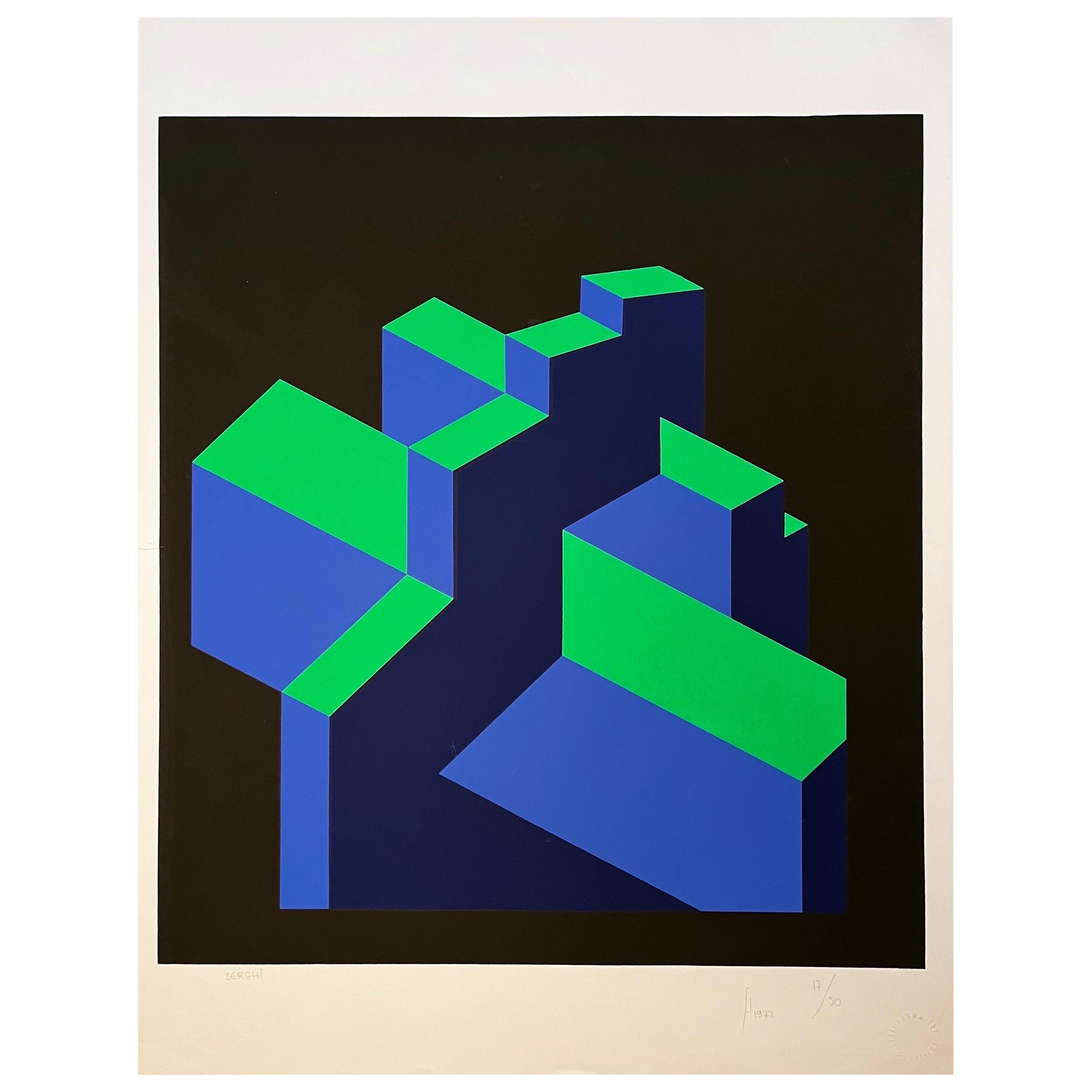 Lithographie Op Art signée Serghi - 1972 en vente