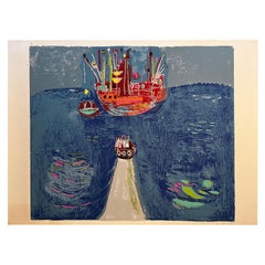 Abstract Image of Boats - Lithograph - signed