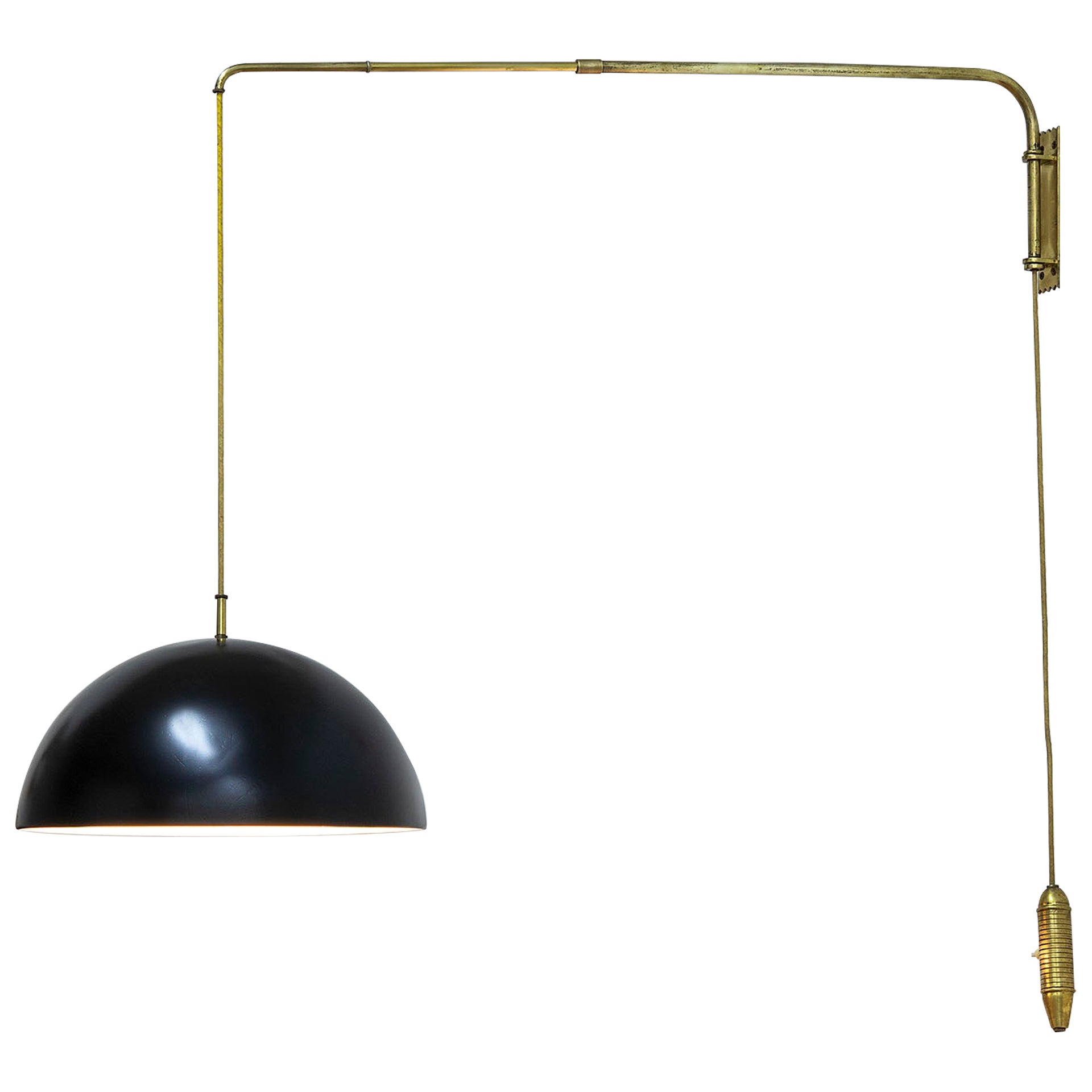 20th Century Stilnovo Wall Lamp Extendable Arm in Brass and Lacquered Metal, 50s For Sale