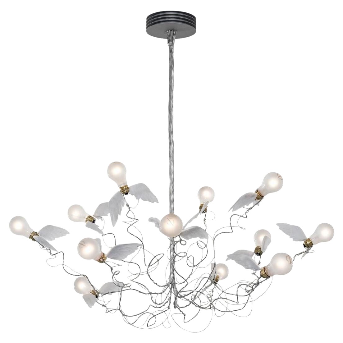 Lampe suspendue Bird en ailes de plumes d'oie et câblage transparent pour Ingo Maurer