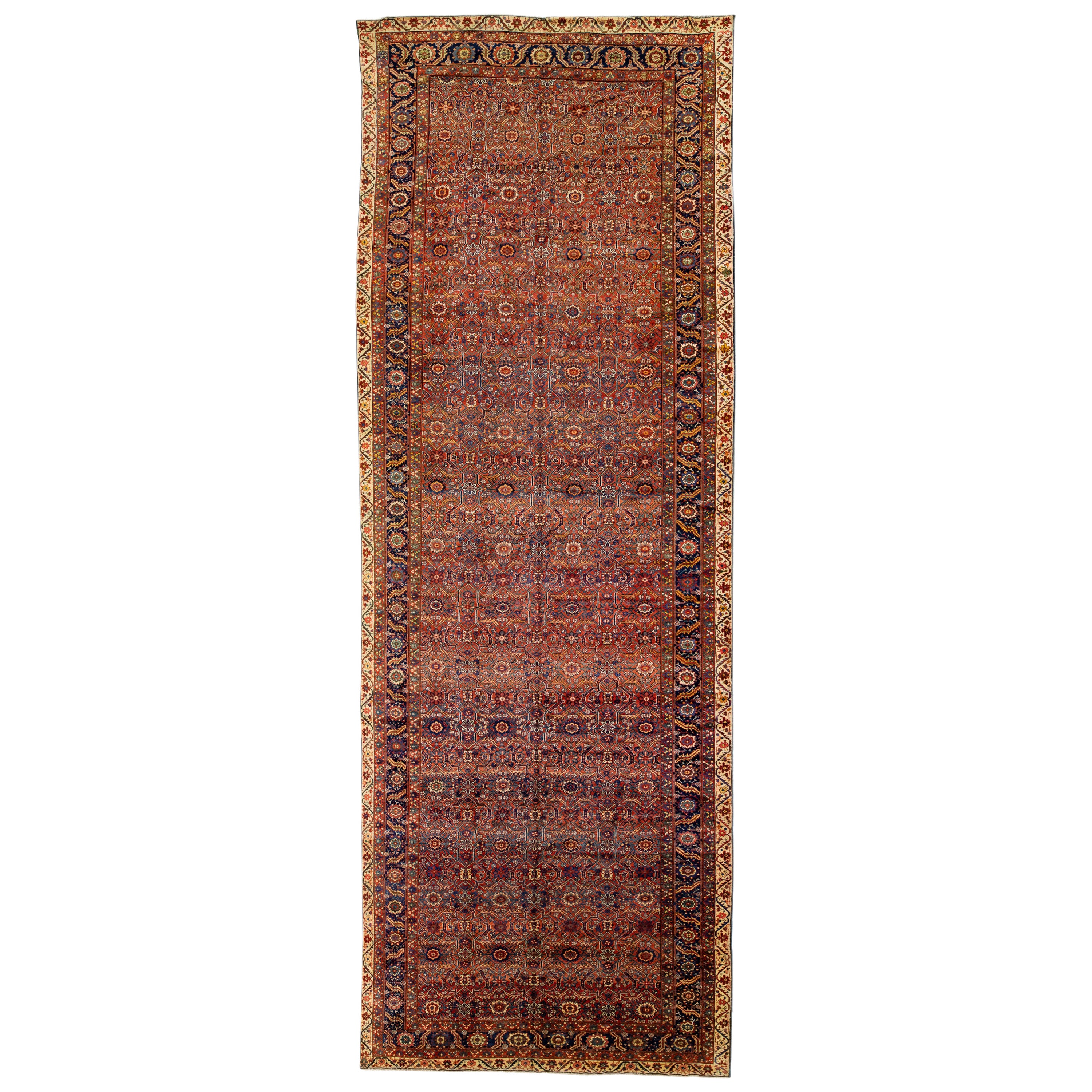 Allover Antique Persian Malayer Rust Handmade Wool Rug For Sale