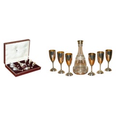 Queen Elizabeth II Sterling Silver Asprey Drinks Decanter Bar & Goblets Suite