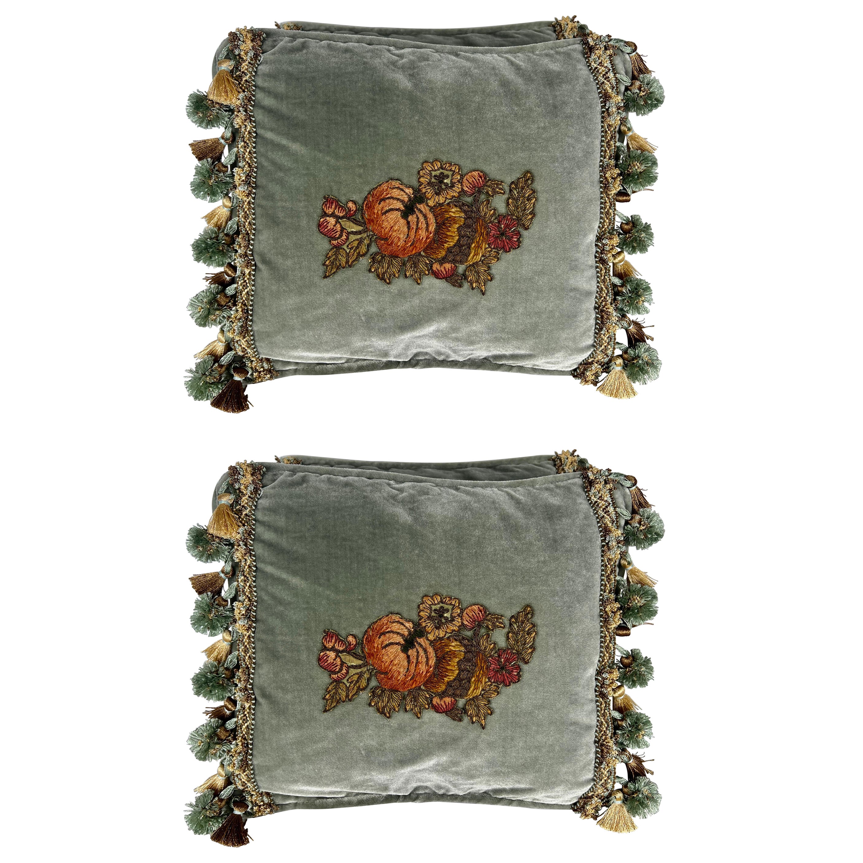 Pair of Custom Appliqué Pillows by MLA For Sale at 1stDibs