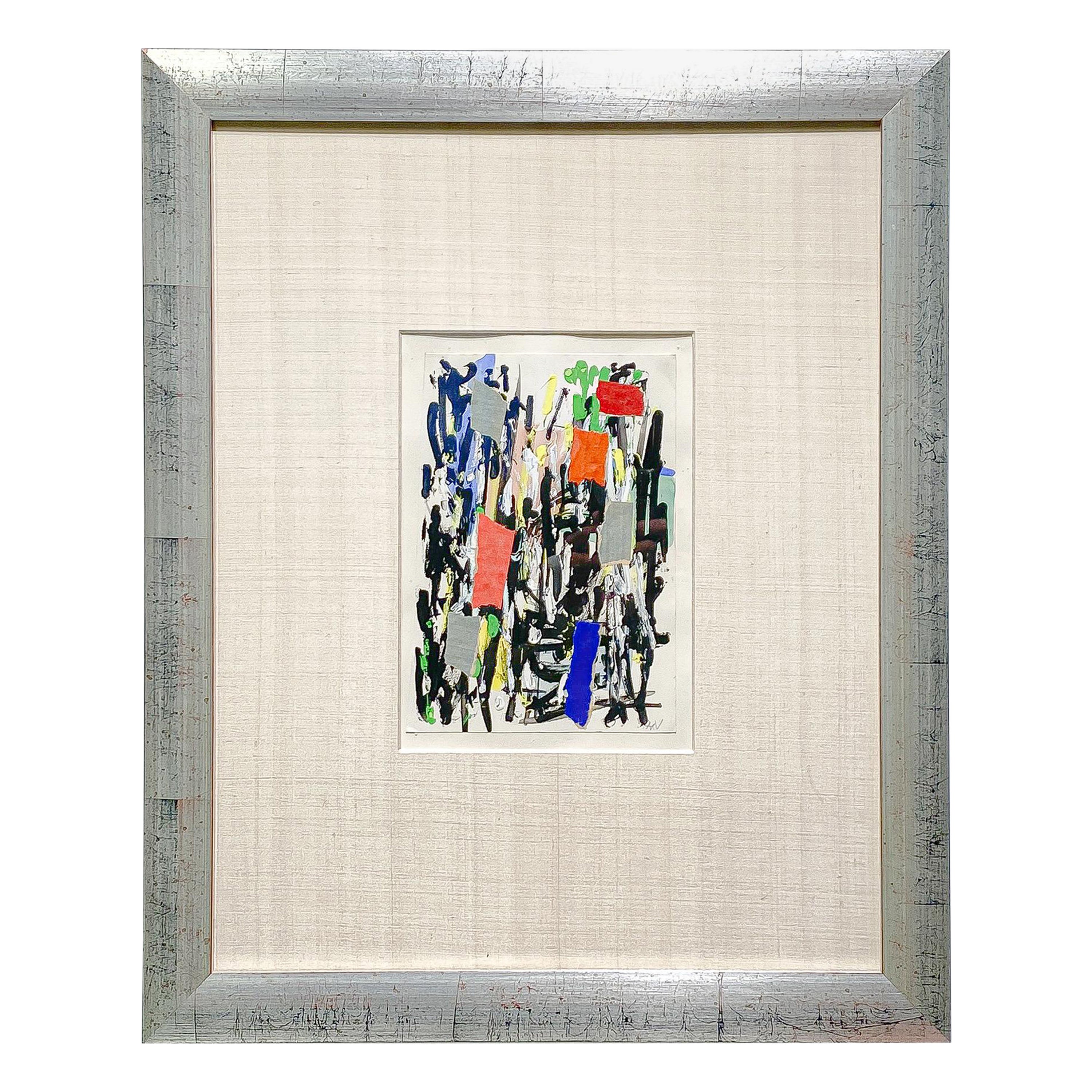 Colorful mixed media collage André van der vossen (1893-1963), abstract 1950s For Sale