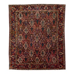 Allover Handmade Antique Persian Bakhtiari Red Wool Rug