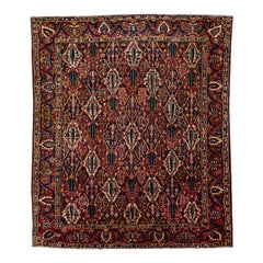 Allover Handmade Antique Persian Bakhtiari Red Wool Rug 