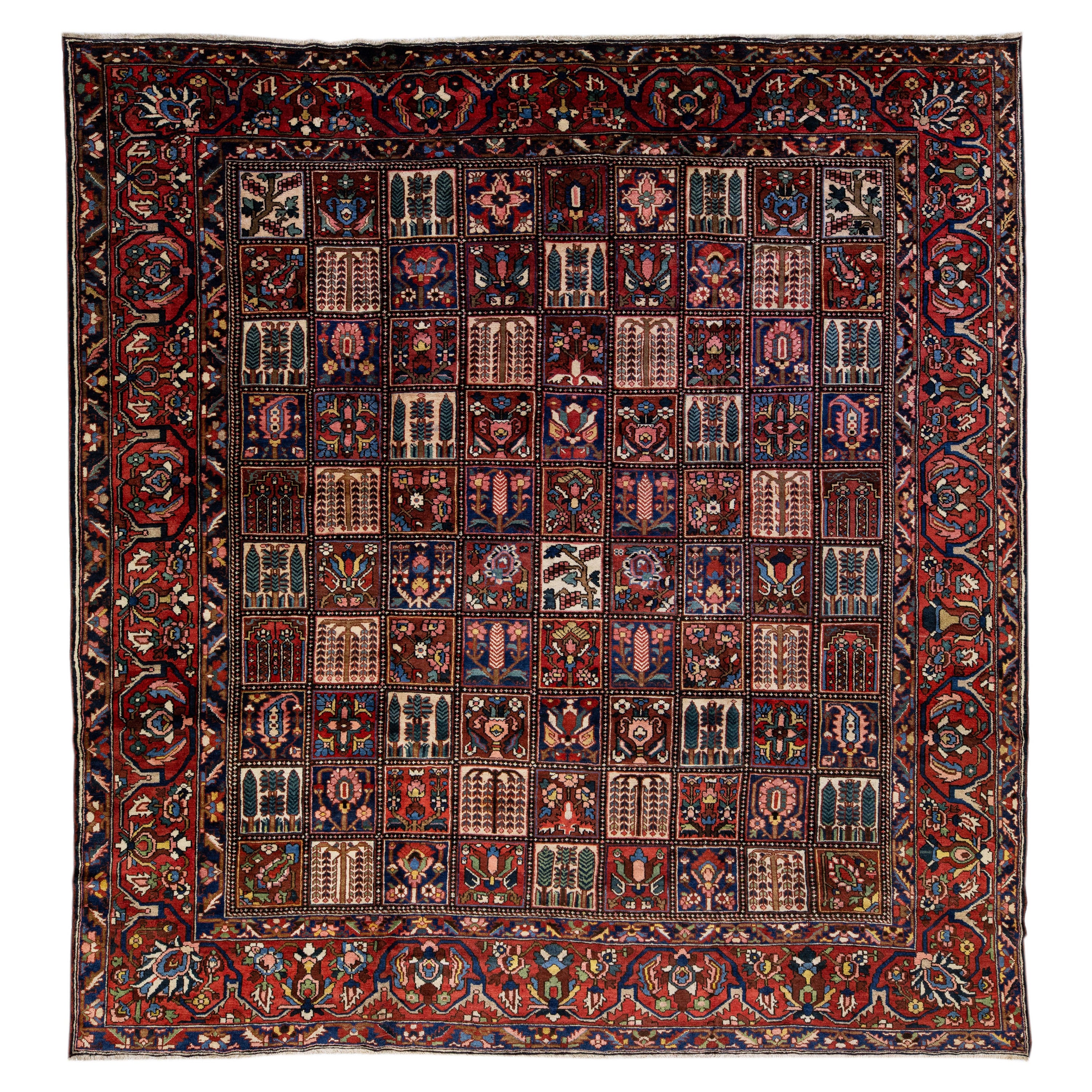 20th Century Persian Bakhtiari Handmade Allover Red Wool Rug For Sale