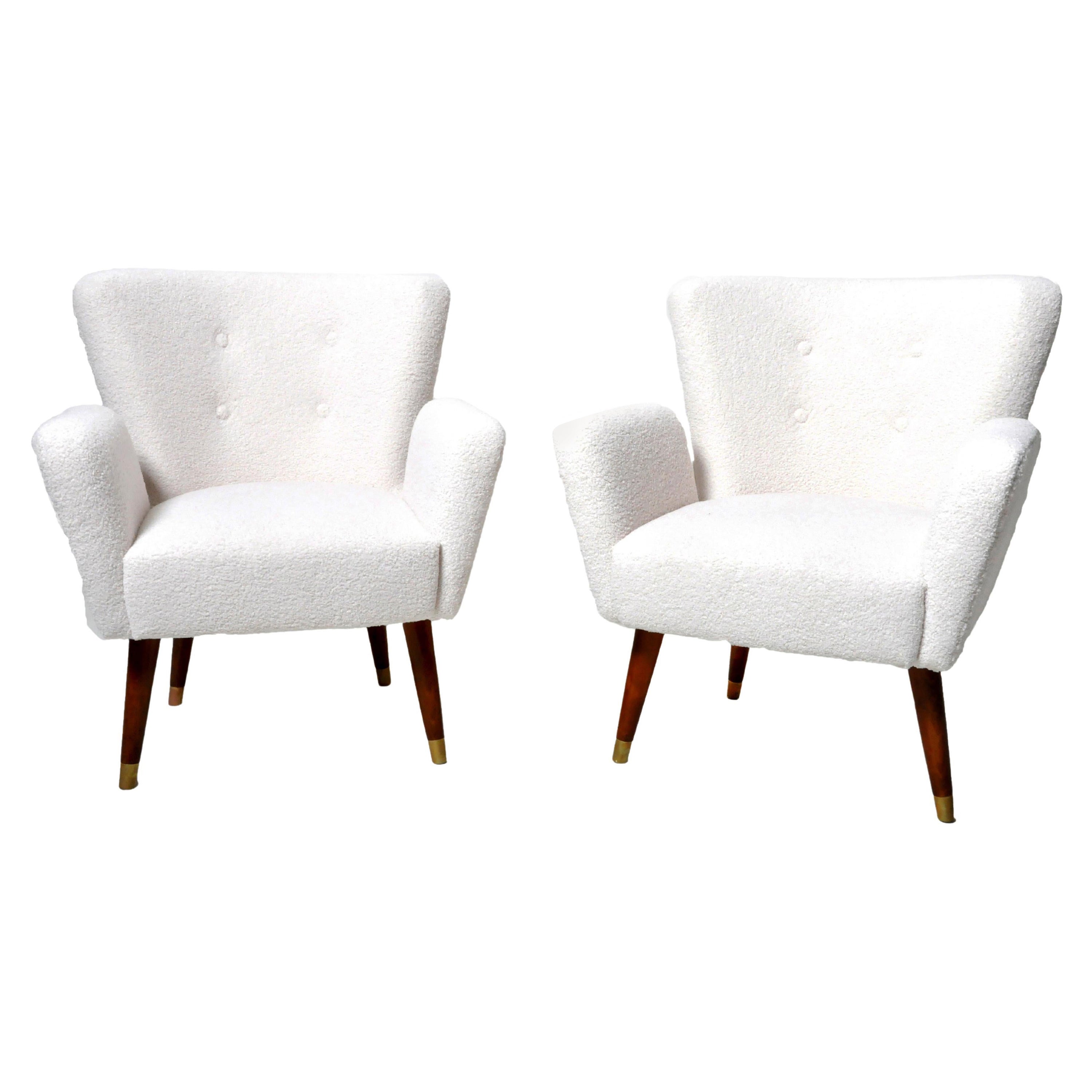 Pair of Socialist Mid-Century Lounge Chairs With Boucle Upholstery