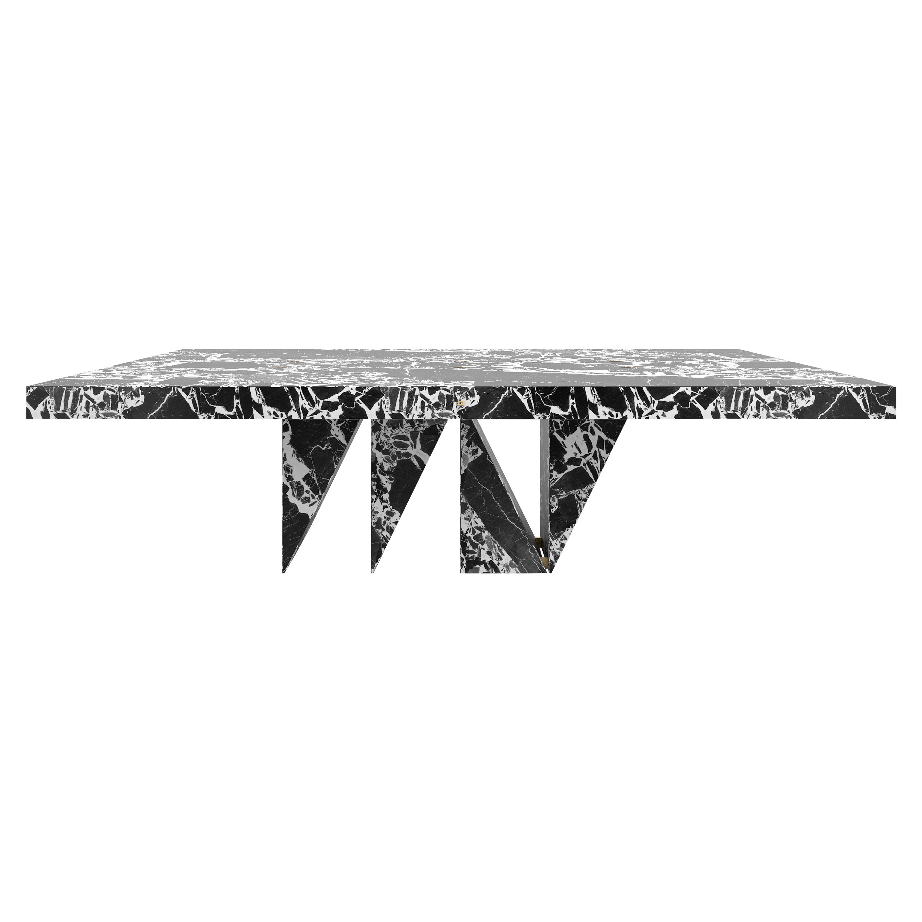 Dining-Table Black Marble 260x142x71cm Triangular Middle-Leg, Handcrafted, pc1/1 For Sale