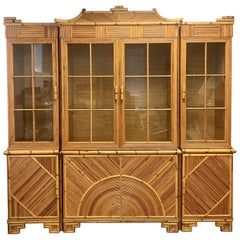 1960s Vintage Split Reed Bamboo Rattan Pagoda Display Cabinet, 6 Pieces