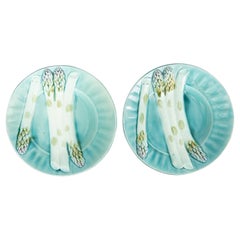 Pair of 19th Century French Luneville Majolica Turquoise Asparagus Plates
