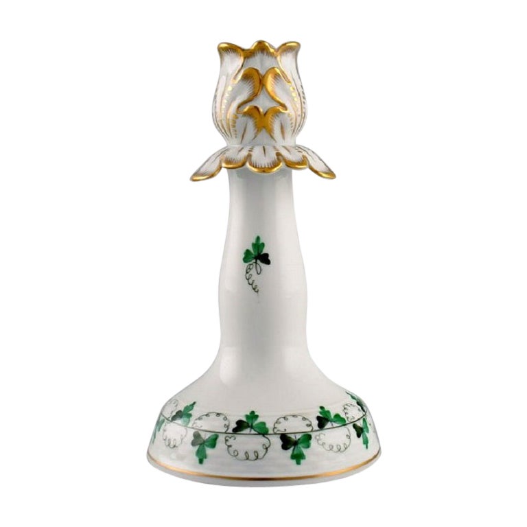 Herend Candlestick in Hand-Painted Porcelain with Gold Decoration For Sale