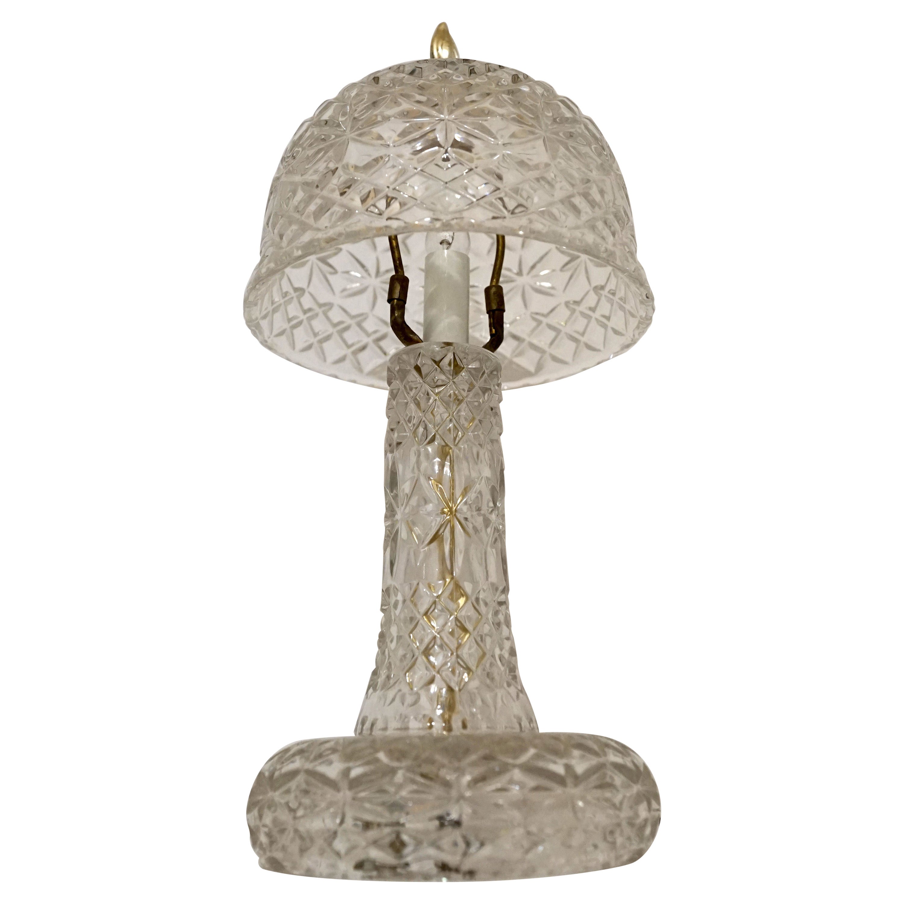 Pressed Leaded Vintage Crystal Mushroom Shade Form Table Lamp For Sale