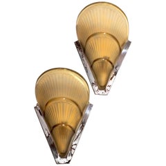 Pair of Nickel Plated Art Deco Sconces