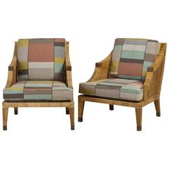 Pair of Jean Michel Frank Style Rattan Framed Armchairs, 1970s