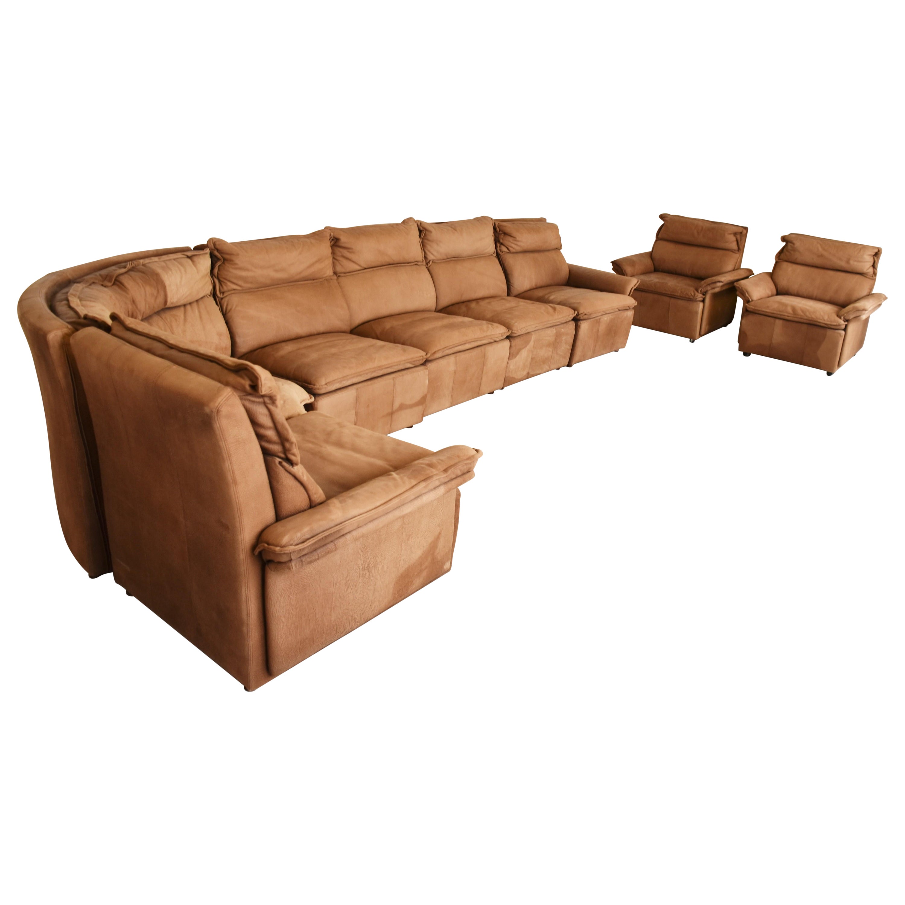 Vintage Brown Leather Modular Sofa by Laauser, 1960s For Sale