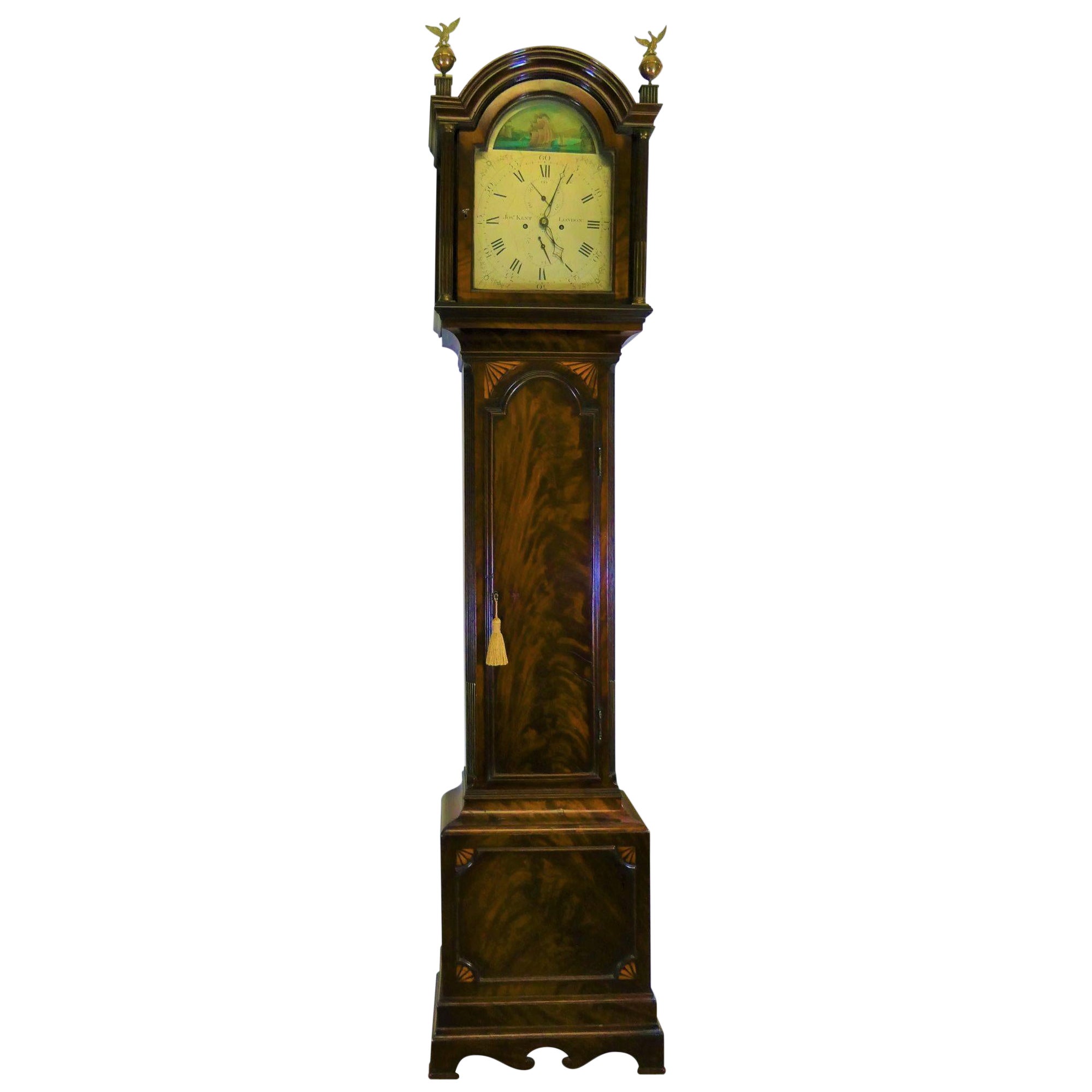 Reloj georgiano de caoba de caja larga con automatismo de barco oscilante, Jos. Kent, Londres