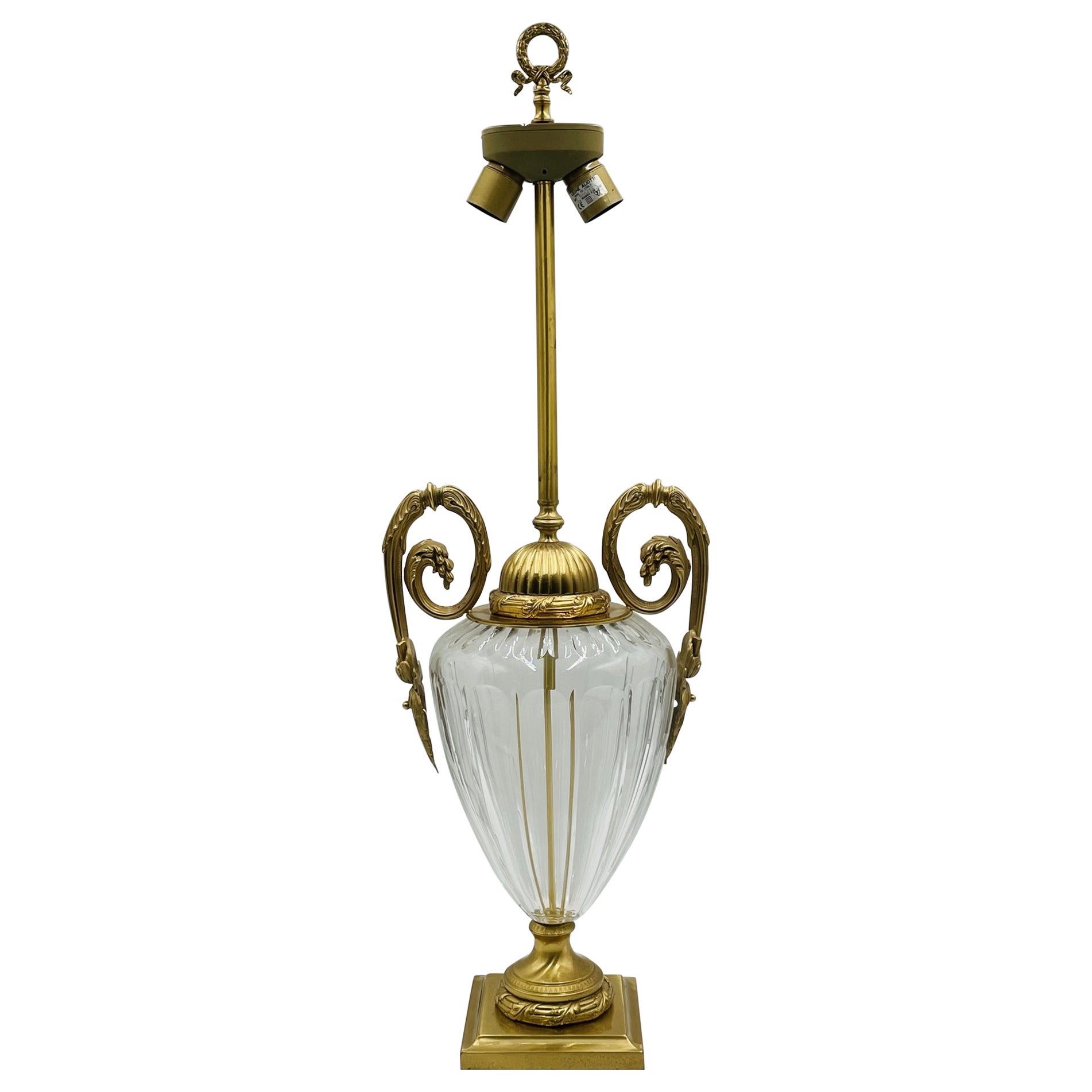 Lampe de bureau vintage en cristal et bronze de Leone Aliotti en vente