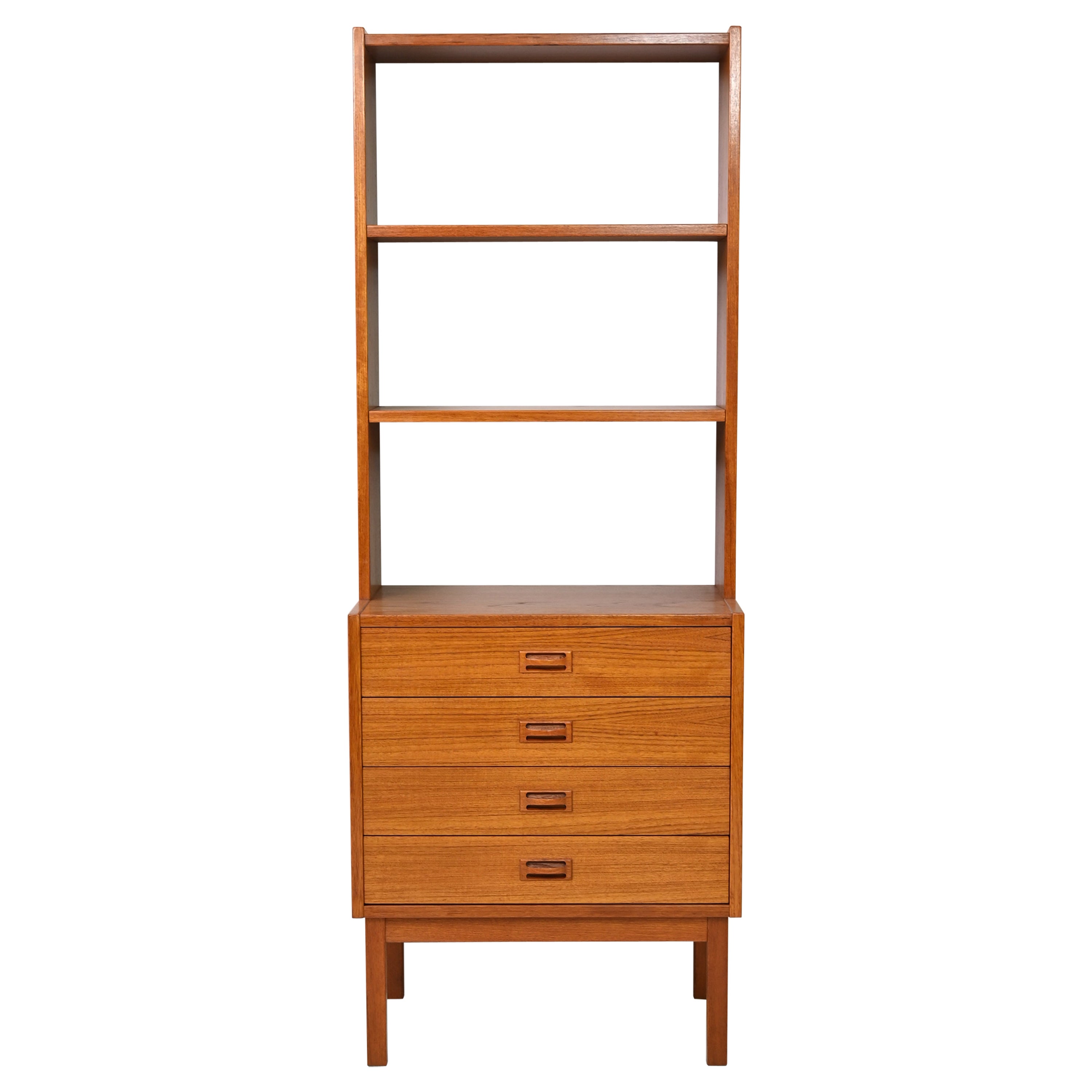 Narrow Danish Teak Bookcase with Dipped Drawers For Sale at 1stDibs