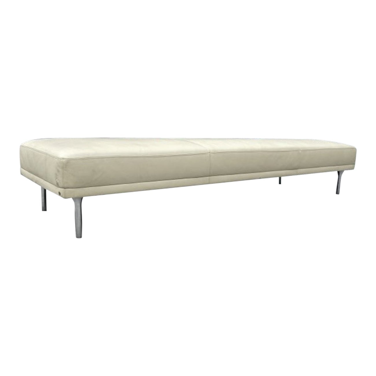 Stunning Bench with Stainless Steel Round Legs & Leather Upholstery For Sale