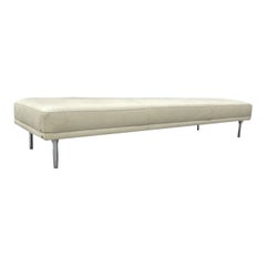 Vintage Stunning Bench with Stainless Steel Round Legs & Leather Upholstery