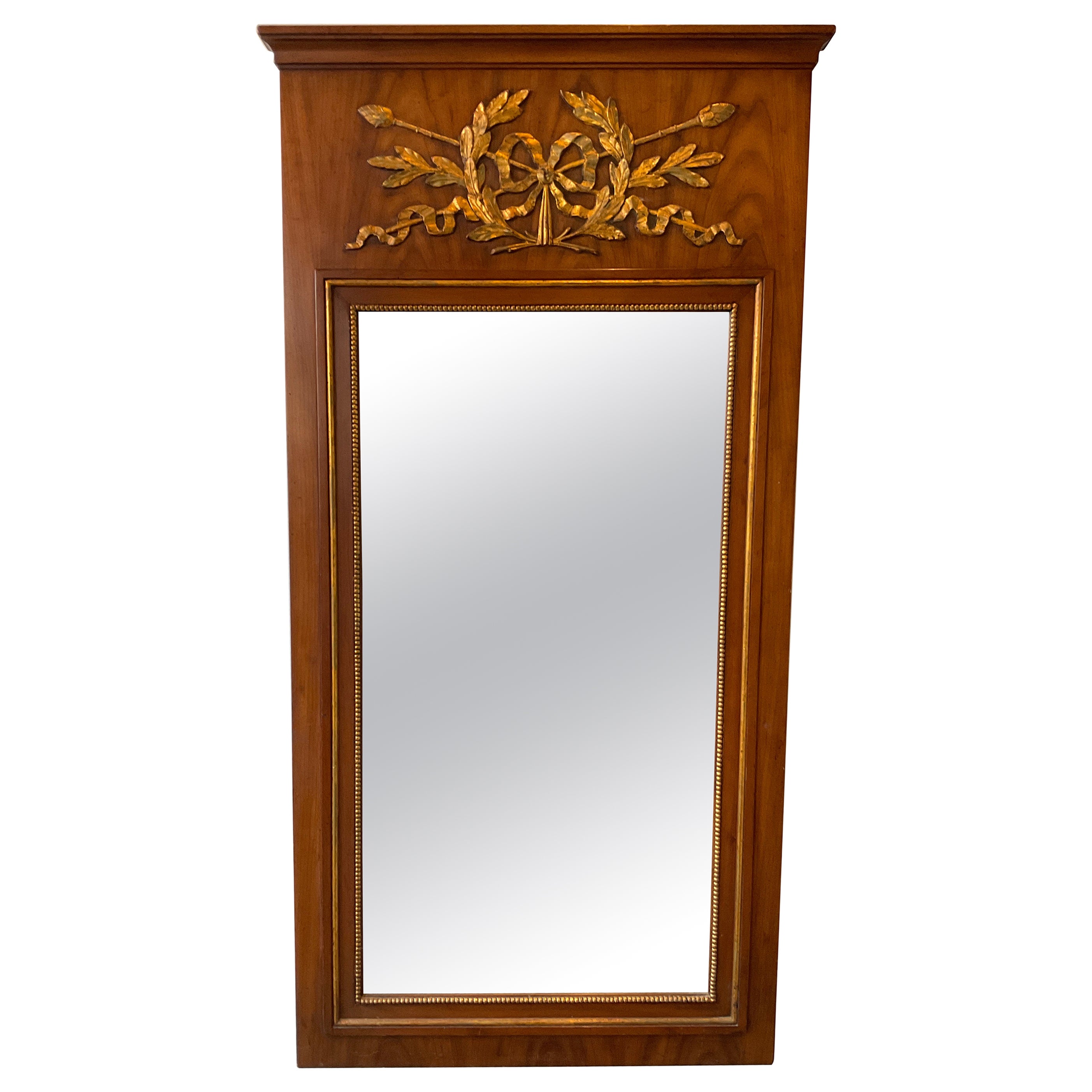 1960s, Wood Trumeau Mirror with Gilt Accents For Sale