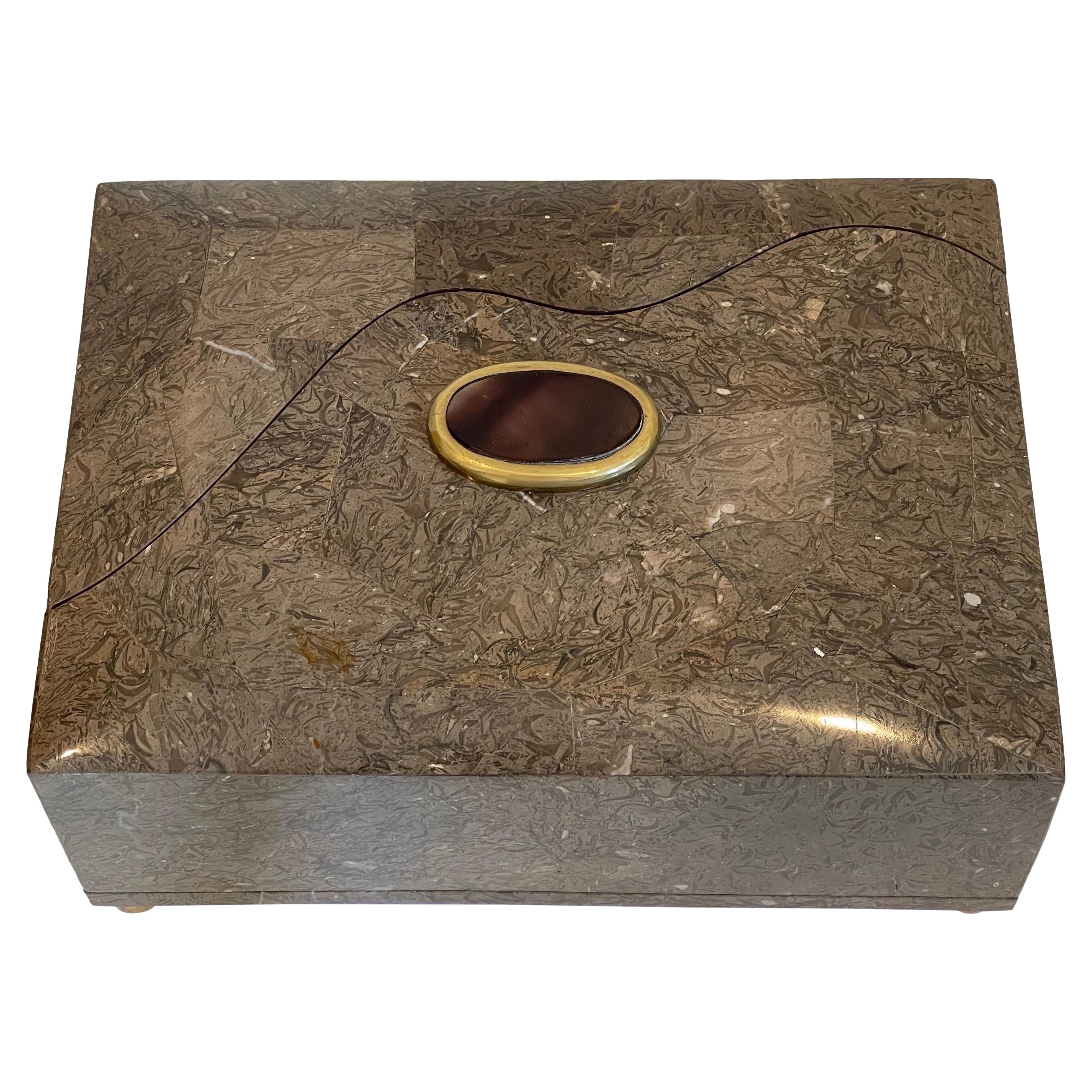 Boîte décorative Maitland Smith en pierres et pierres précieuses avec tiroir