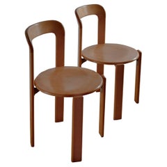 Two Bruno Rey Chairs in Beech Wood circa 1970 by Dietiker with Original Cushion