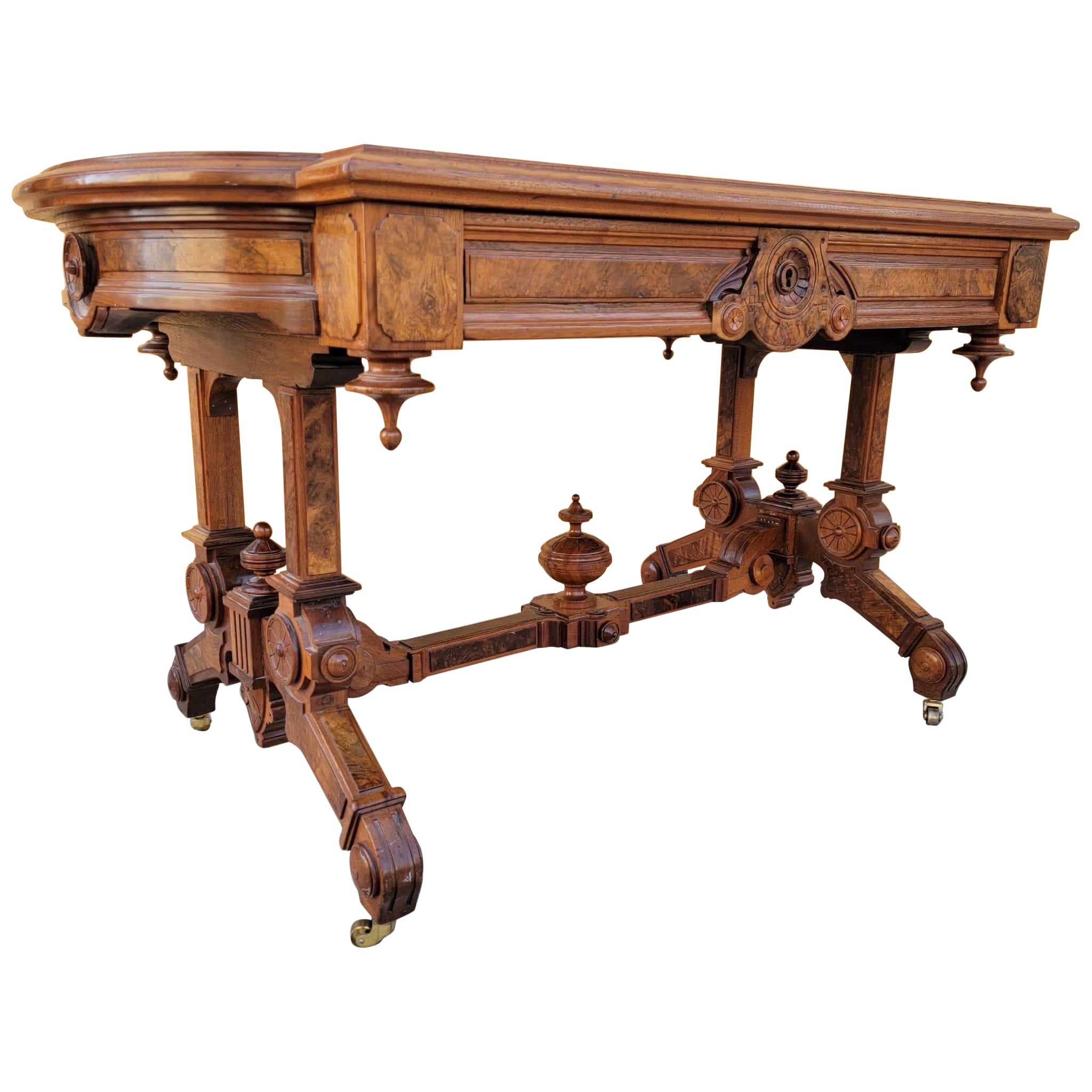 Antique Ornate Carved Eastlake Leather Top Writing Desk