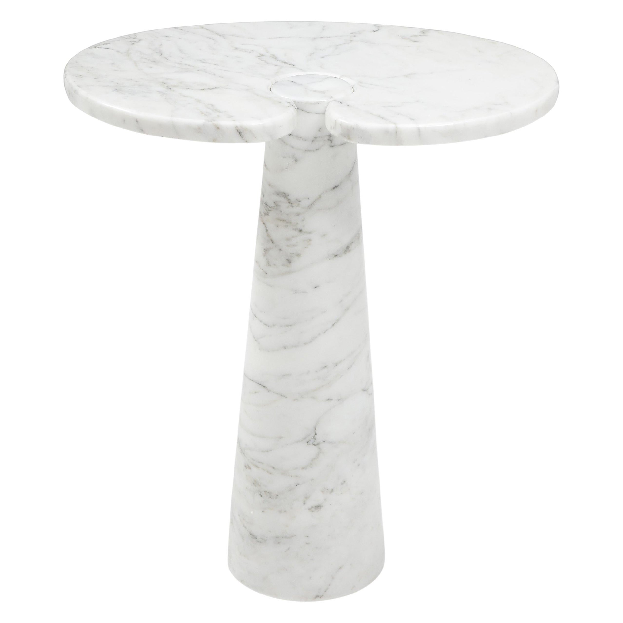 Angelo Mangiarotti Carrara Marble Tall Side Table from Eros Series, 1971