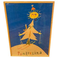 Original Watercolor Ski Poster "Pontresina" by Herbert Leupin, circa 1949