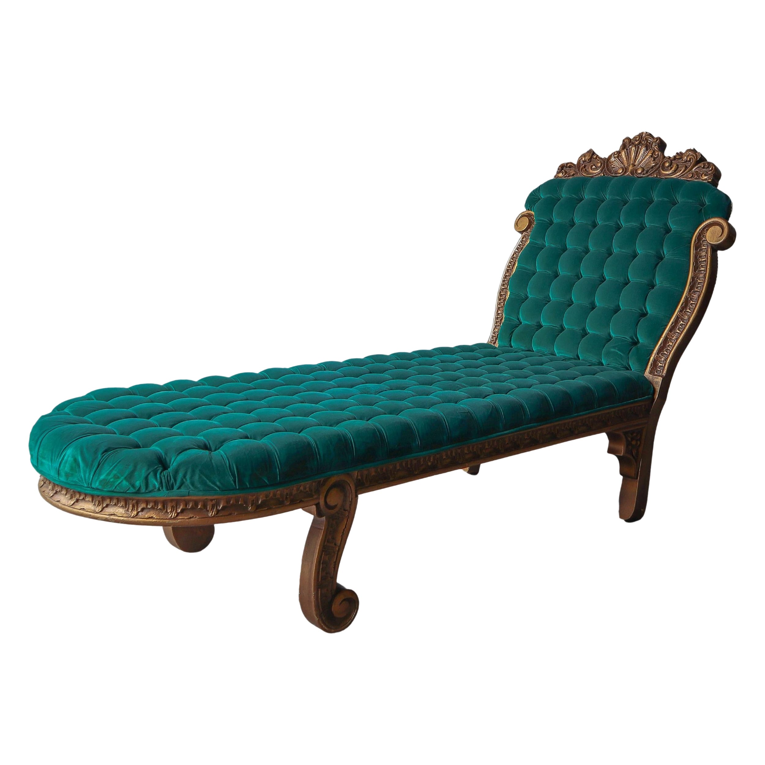 Hollywood Regency Style Tufted Velvet Chaise