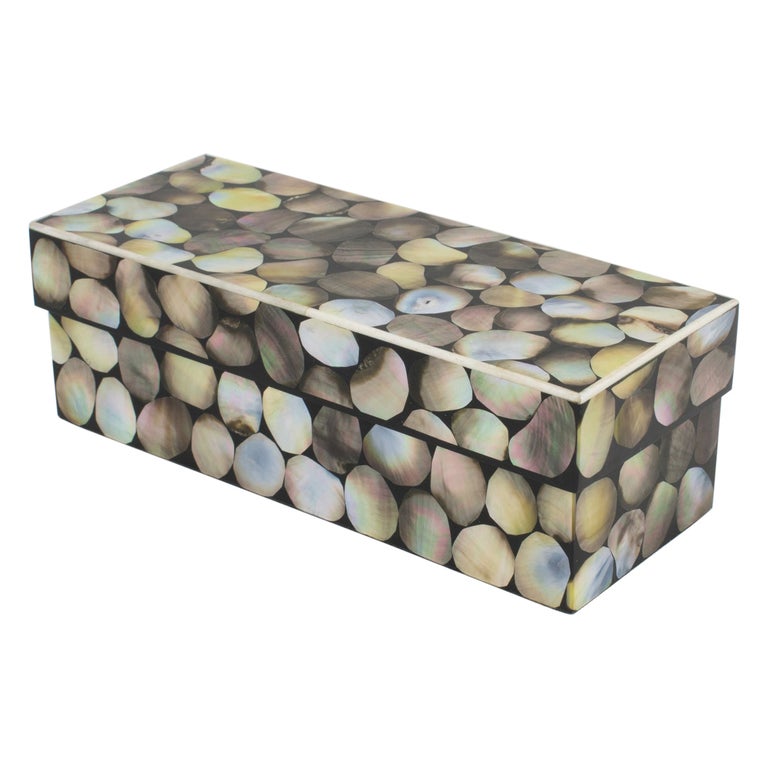 Early R and Y Augousti Paris Seashell Marquetry Box For Sale at 1stDibs