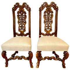 Antique Pair William & Mary Carved Walnut Side Chairs