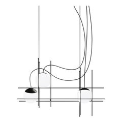 Vistosi Plot-Rahmen-Pendelleuchte 3 aus weißem, glänzendem Glas von Chiaramonte & Marin