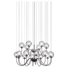 Vistosi Puppet Pendant Light in vetro trasparente e cornice nera opaca