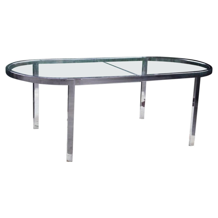 1970s Mid-Century Dia Chrome & Glass Dining Conference Table For Sale