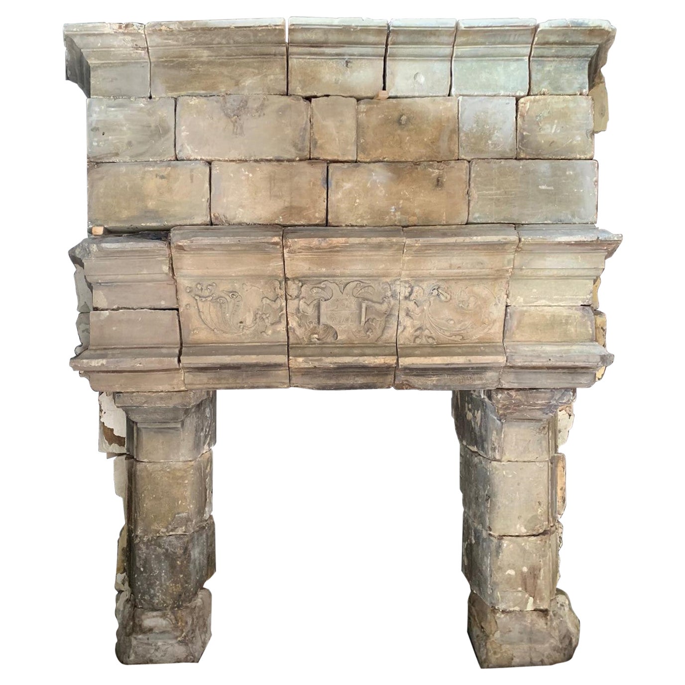 Antique and Important, Large Fireplace in Burgundy Stone, 16th Century France For Sale