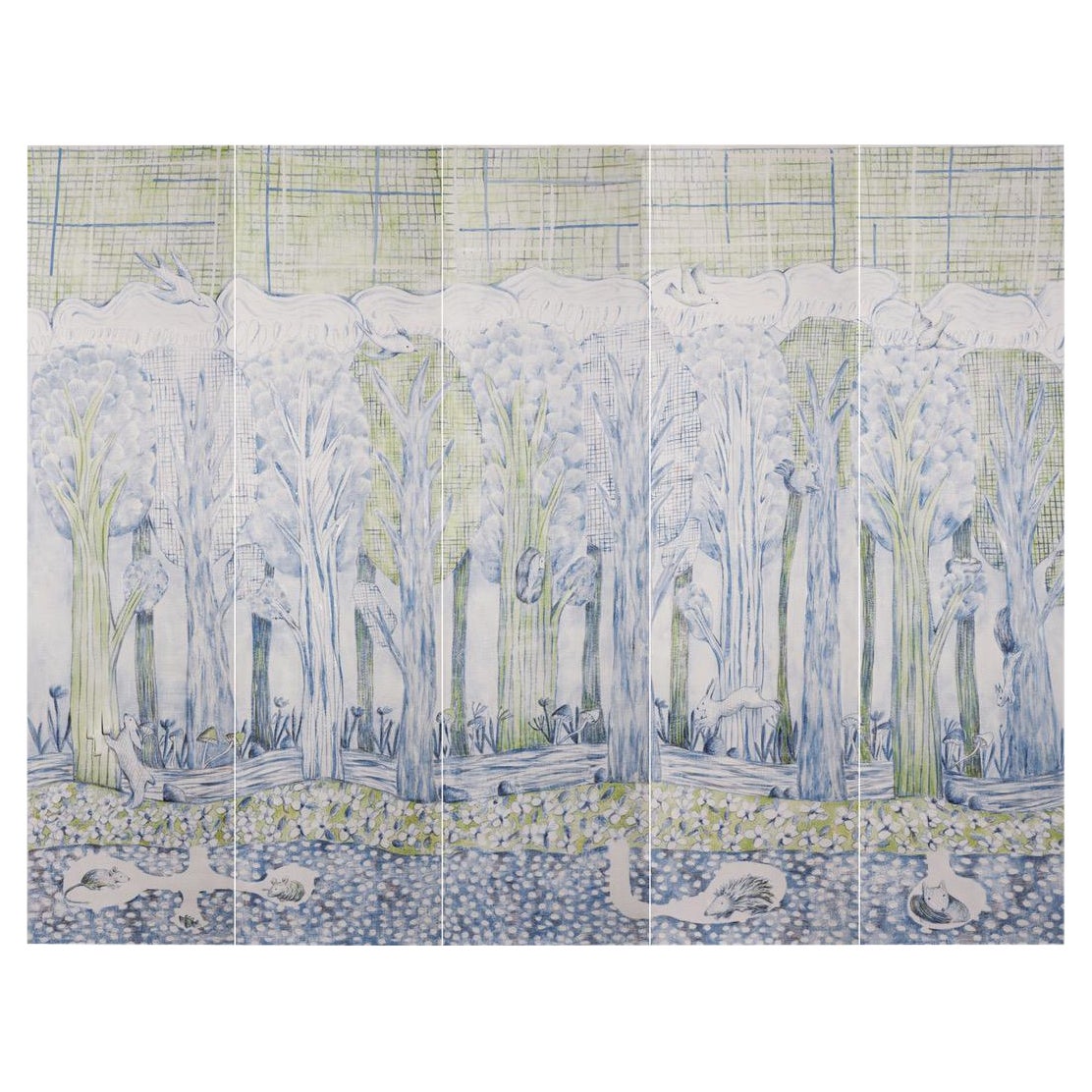 Fabscarte Forest Hand Painted Wallpaper, Skov For Sale